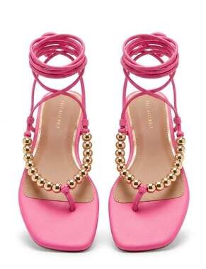 Free Assembly Women's Beaded Wrap Sandals in Pink | Size 6